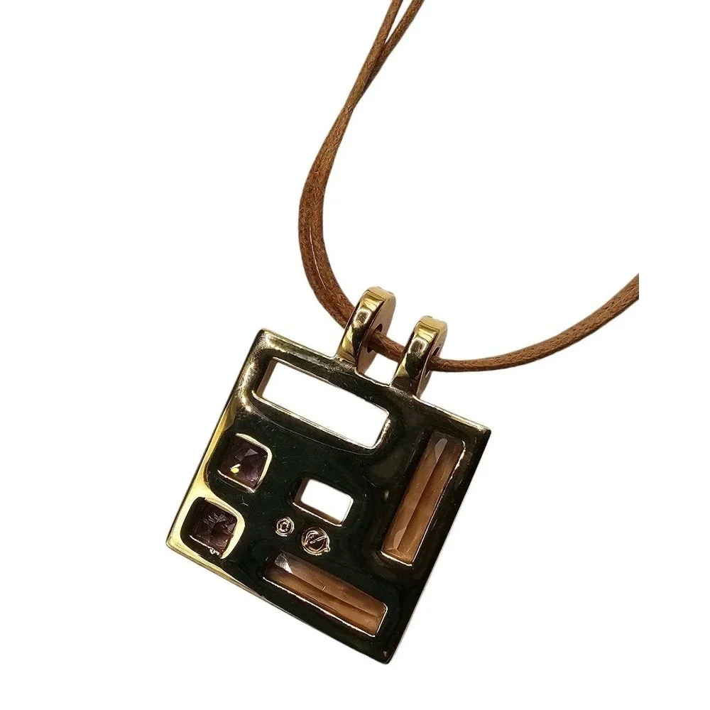 Swarovski Ilori Rose Gold Brown Pink Square‎ Crystal Pendant 18" Cord Necklace - Picture 5 of 13